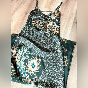 {SOLD} Free People Your Better Side Green Floral Print Midi Low Back Slip Dress